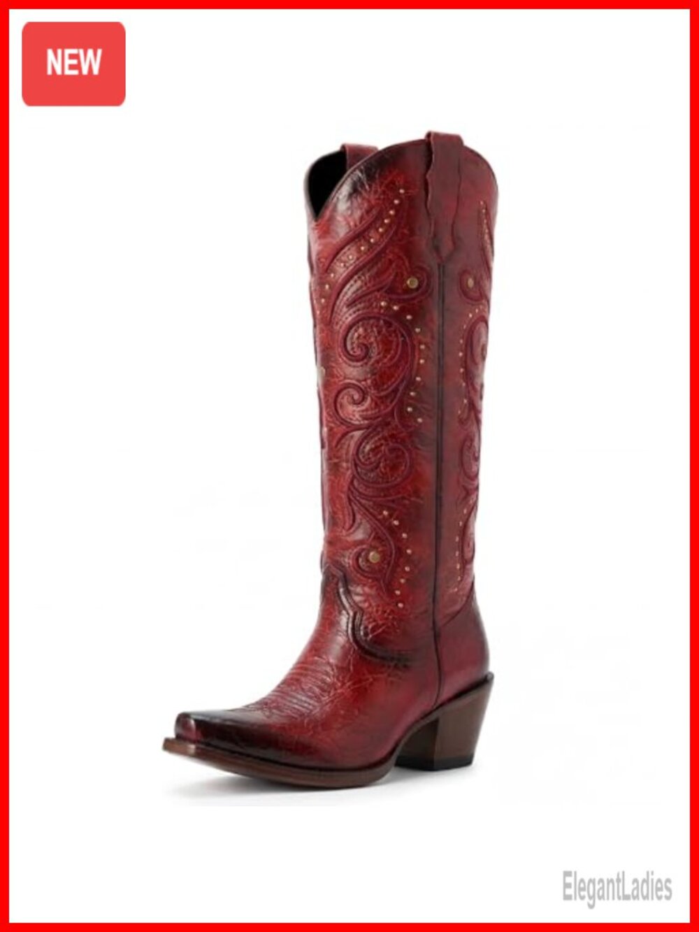 Knee High Cowboy Boots Embroidered Pointed Toe Side Zipper Chunky Heel